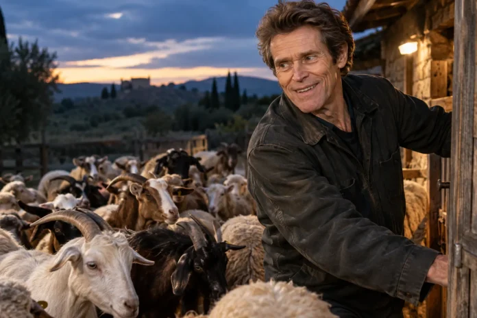 Willem Dafoe Italy farm goats and sheep