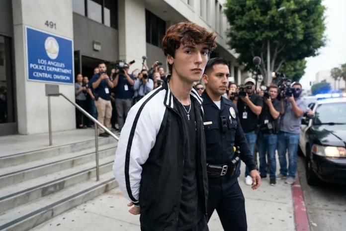 Bryce Hall escorted in handcuffs by police after his Las Vegas arrest