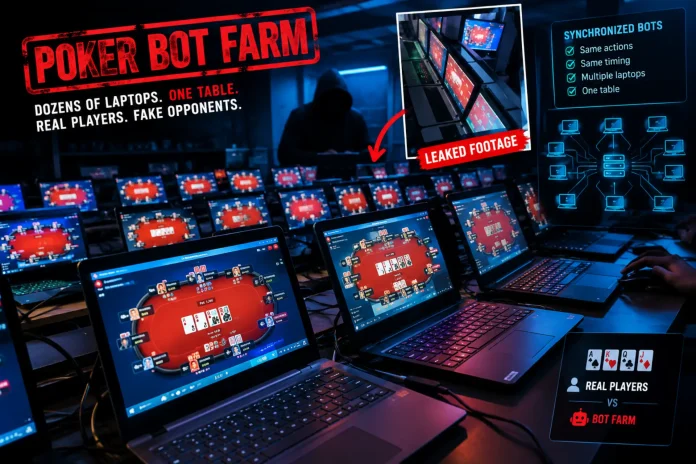 online poker bot farm leaked footage synced laptops
